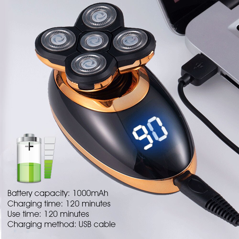 USB Rechargeable Mower Men Washable Five Floating Heads Shavers LCD Hair Clipper Razor Nose Hair Trimmer Shaving Beard Machine
