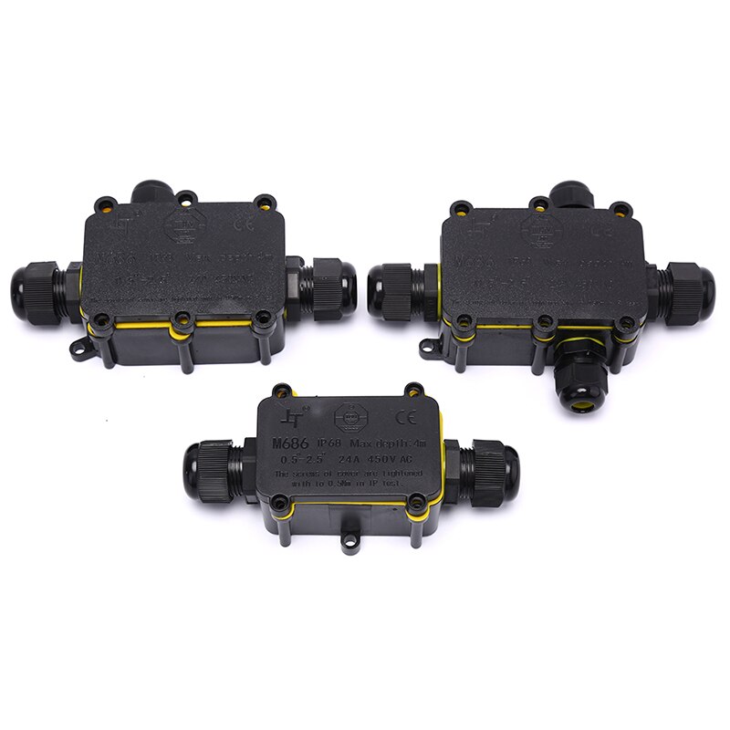 IP68 450V 20A Waterproof Junction Box Electrical Enclosure Cable Connecting Terminal Block Waterproof Black Cable Junction Box