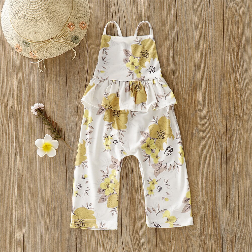 NASHAKAITE Del Bambino Del Bambino Delle Ragazze Tuta Giallo Stampa Floreale Delle Increspature Backless Tute E Salopette Scherza il Pagliaccetto Outfit Per 1-5Y: 12-18M