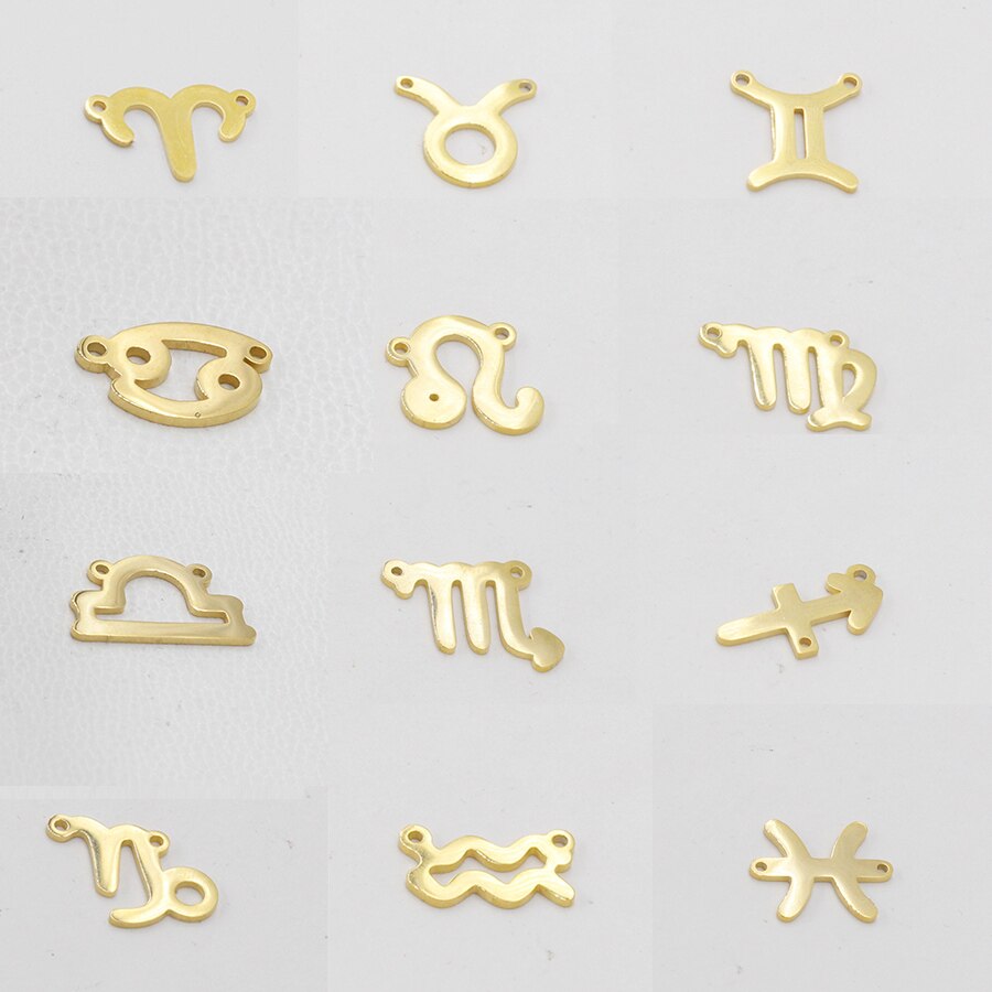 Fnixtar 15mm Mirror Polished Stainless Steel Twelve Zodiac Charms DIY Constellation Connectors Charms DIY Jewelry 12pcs/lot
