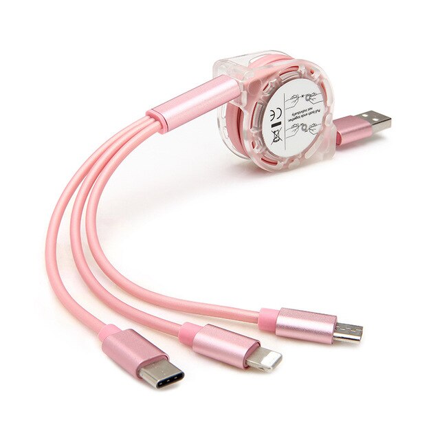 3 in 1 USB Ladekabel Typ-c Für iPhone 6 7 8X11 Profi Samsung LG Xiaomi redmi Huawei Android Telefon Ladegerät Draht strecken1M: rosa