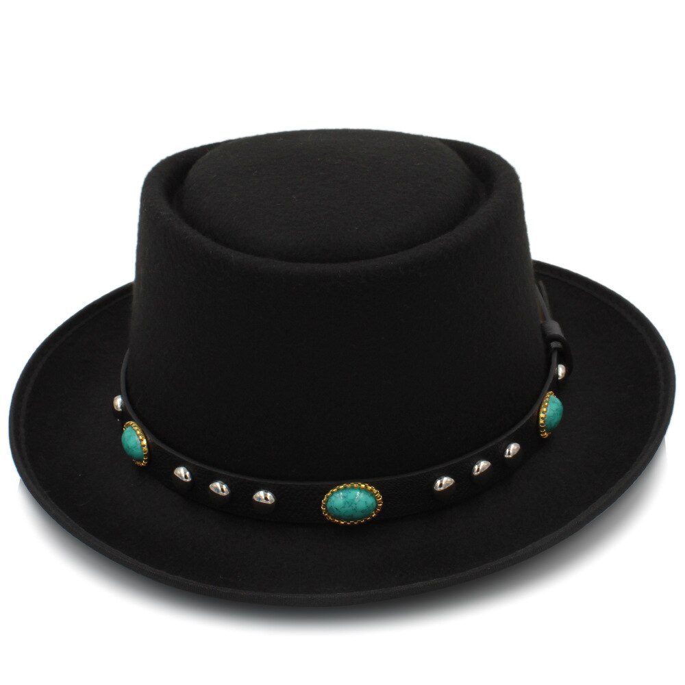 Chapeau plat en laine pour homme, chapeau Fedora, pour homme, papa, joueur, fascinateur, Trilby, église, taille 58cm: Black