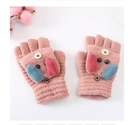 Winter Christmas Kids Warm Gloves Primary School Cashmere Knit Flip Half Finger Gloves Cartoon Mittens For Boys Girls 6-12Y