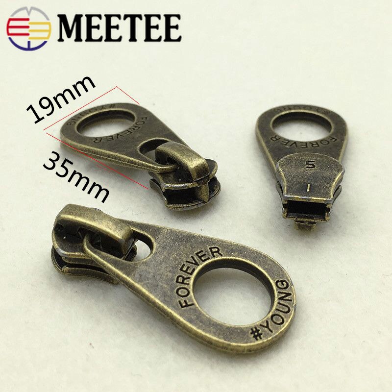 5Pcs Retro Bronze Zipper Slider For Metal Zip Down Jacket Coat 5# Zippers Head Zips Repair Kits DIY Garment Sewing Accessories