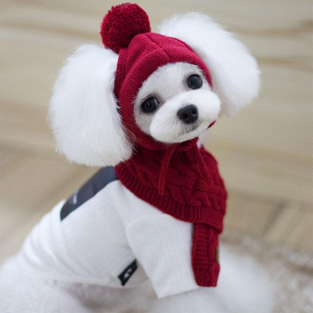 Hoed Voor Honden Winter Warm Stripes Gebreide Muts + Sjaal Kraag Puppy Teddy Kostuum Kerst Kleding Santa Hond Kostuum: red / S