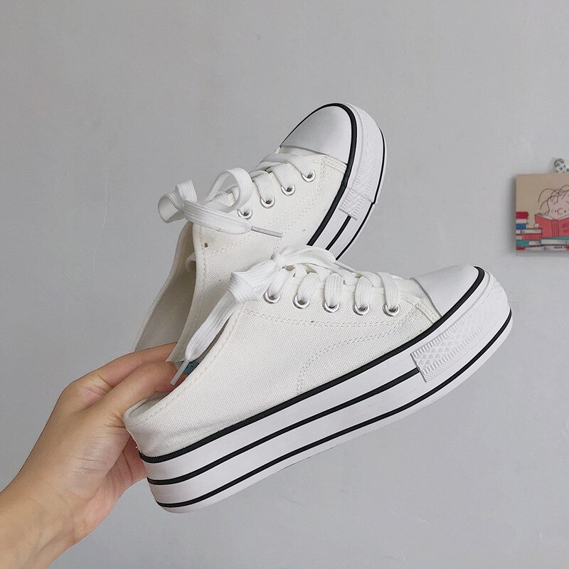 Forår hvide platform sneakers kvinder sko tyk sål snøre flad åndbare høje hæle fritidssko canvas sneakers leopard