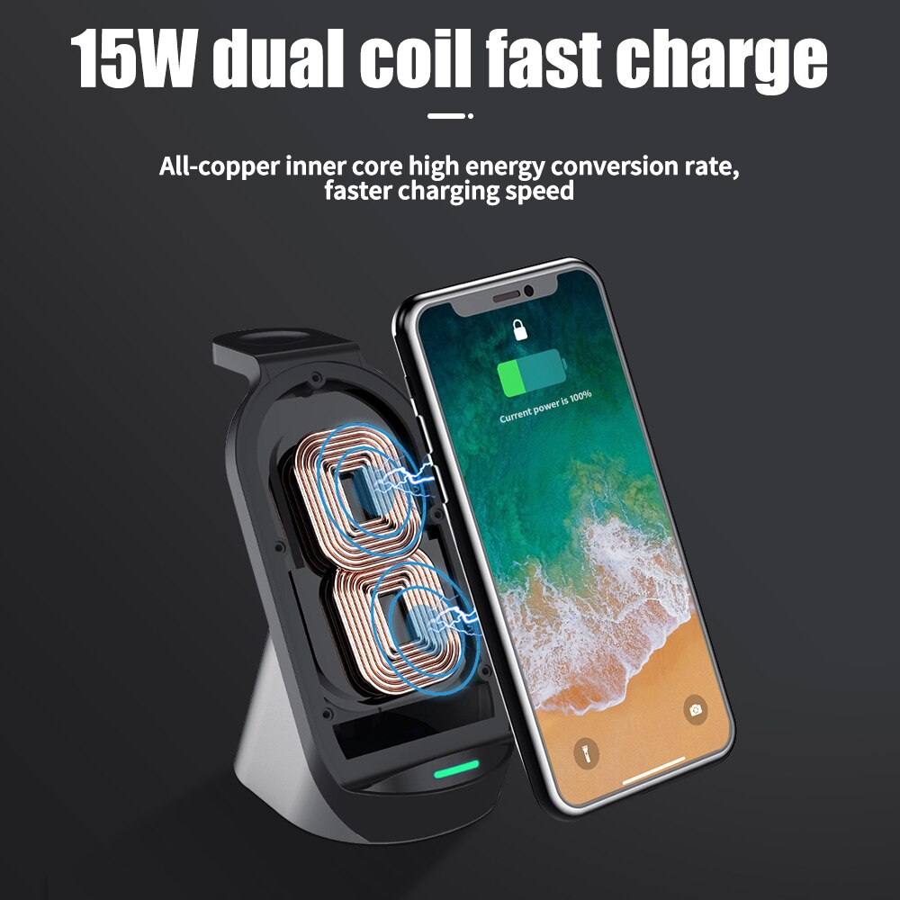 3 in 1 15w Qi Drahtlose Schnell Ladegerät Stand Dock Für Apfel iWatch AirPods iPhone Samsung Xiaomi Telefon Schnelle induktion Ladegerät