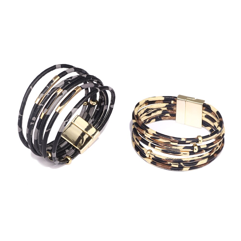 Leopard Leather Bracelets For Women Bracelets &amp; Bangles Multilayer Wide Wrap Bracelet Jewelry