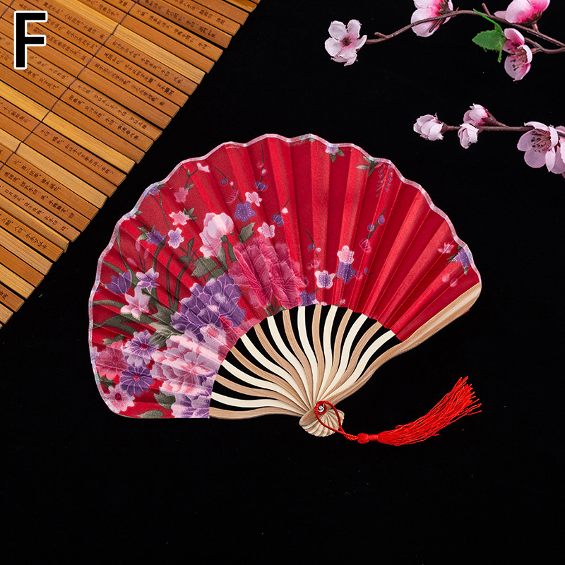 Chinese Classic Folding Fan Hand Held Fan Bamboo Paper Folding Fan Party Wedding Decor Vintage Portable Dance Folding Hand Fans: F