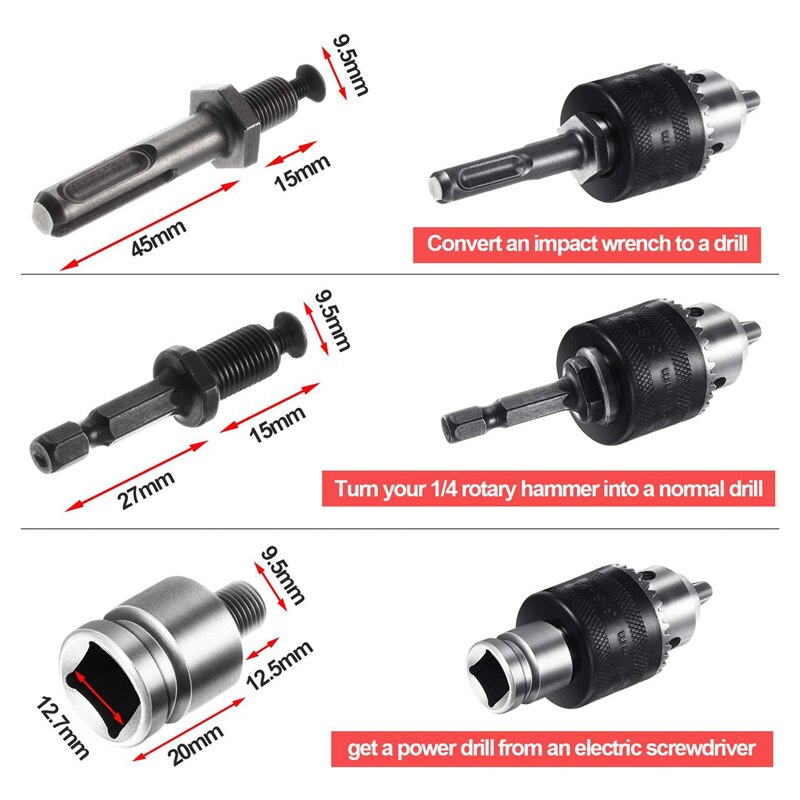 Drill Chucks Set 1.5-10mm Drill Chuck Adapter Tool Quick Change Adapter Electric Hammer Accessories