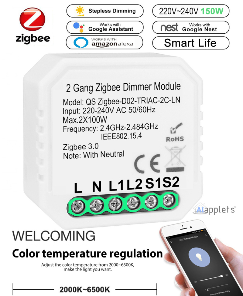 Tuya Zigbee Smart WIFI Dimming Switch 2-way Retrofit Module APP Remote