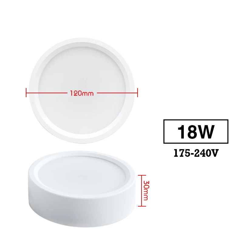 Focos empotrables Led de 220V, lámpara de techo de 9W, 12W y 18W, Panel de iluminación montado en superficie, accesorio de cocina para decoración del hogar y la habitación: Blanco / Blanco