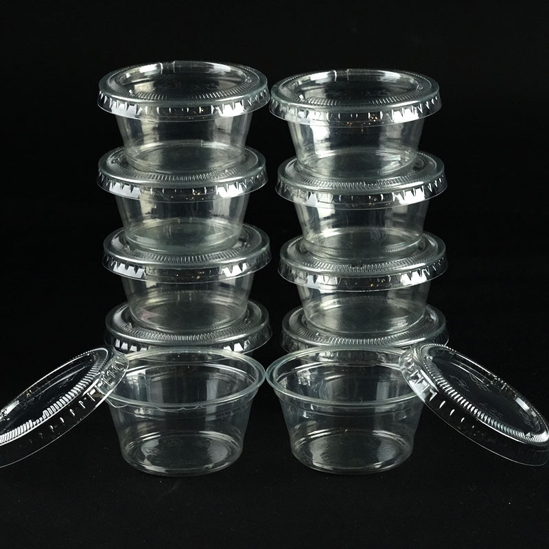 50/100 pièces 2oz Portion tasses avec couvercles jetable en plastique Sauce conteneur boîte salade pansement assaisonnement Mini cuisine organisateur
