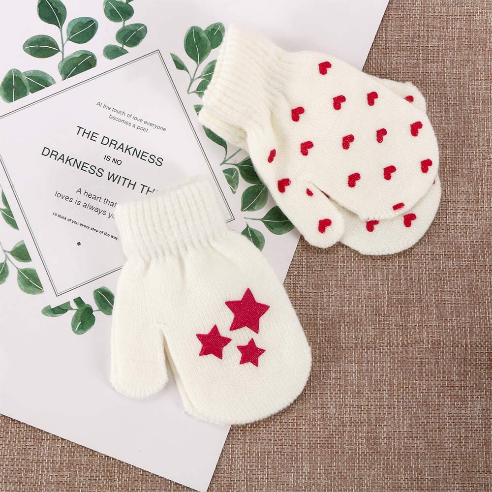 Guantes bonitos para niños, manoplas con patrón de corazón y estrella de punto, suaves y cálidos, 1 par