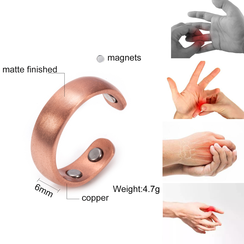Anel de cobre puro magnético ajustável aberto manguito 6mm fosco vintage metal dedo jóias para homens mulheres alto ímã redimensionável