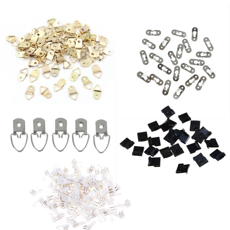 10/20/100pcs Golden Sliver D-Ring Hanging Picture Oil Painting Mirror Frame Hooks Hangers