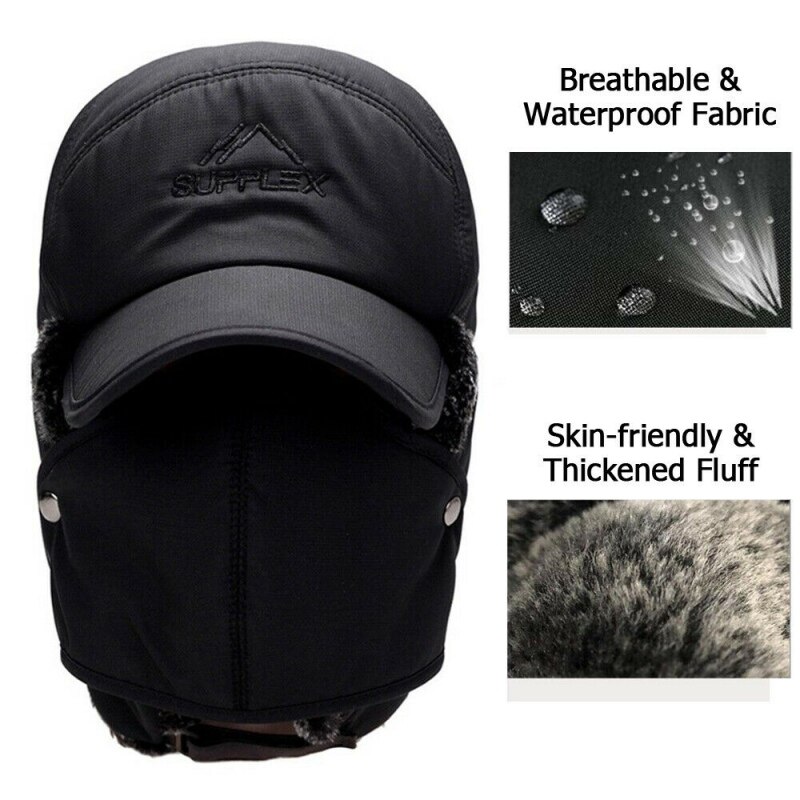 Unisex Trapper Bomber Hat Ear Flap Full Face Mask Windproof Winter Ushanka Warm Cap For Men Women