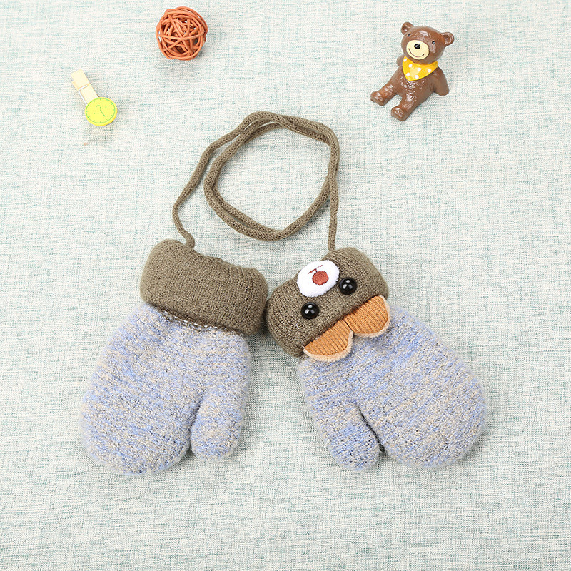 Newborn Kids Cartoon Cute Baby Boys Girls Winter Warm Gloves Wool Mittens Thick Knit Full Rope Finger Warmer Gloves 0-3Y