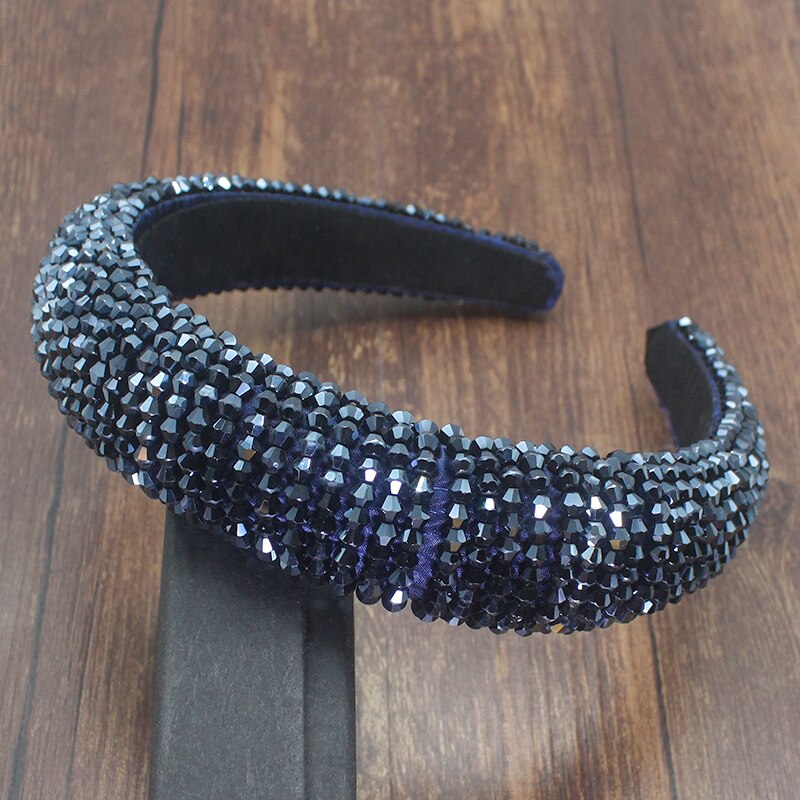 Fairland Industria Pesante Handmade Barocco Della Perla Del Rhinestone Rotondo Stellato Stagnola di Oro Romantico Archetto Imbottito Pieno di Cristallo Delle Donne: navy
