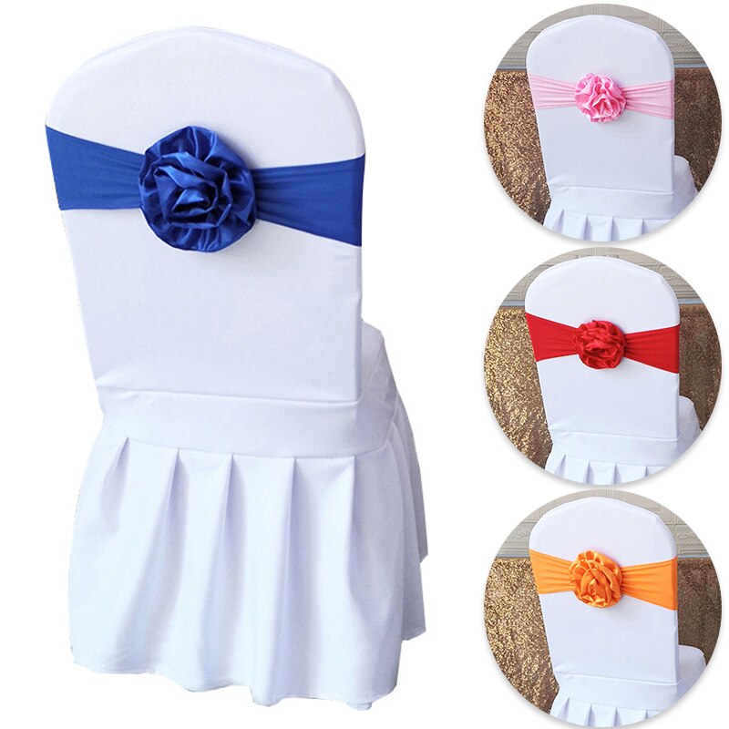 Elastische Polyester Stoel Band Bow Sash Stretch Stoel Sjerp Band Met Grote Bloem Voor Banket Hotel Bruiloft Verjaardag Party Decoratio