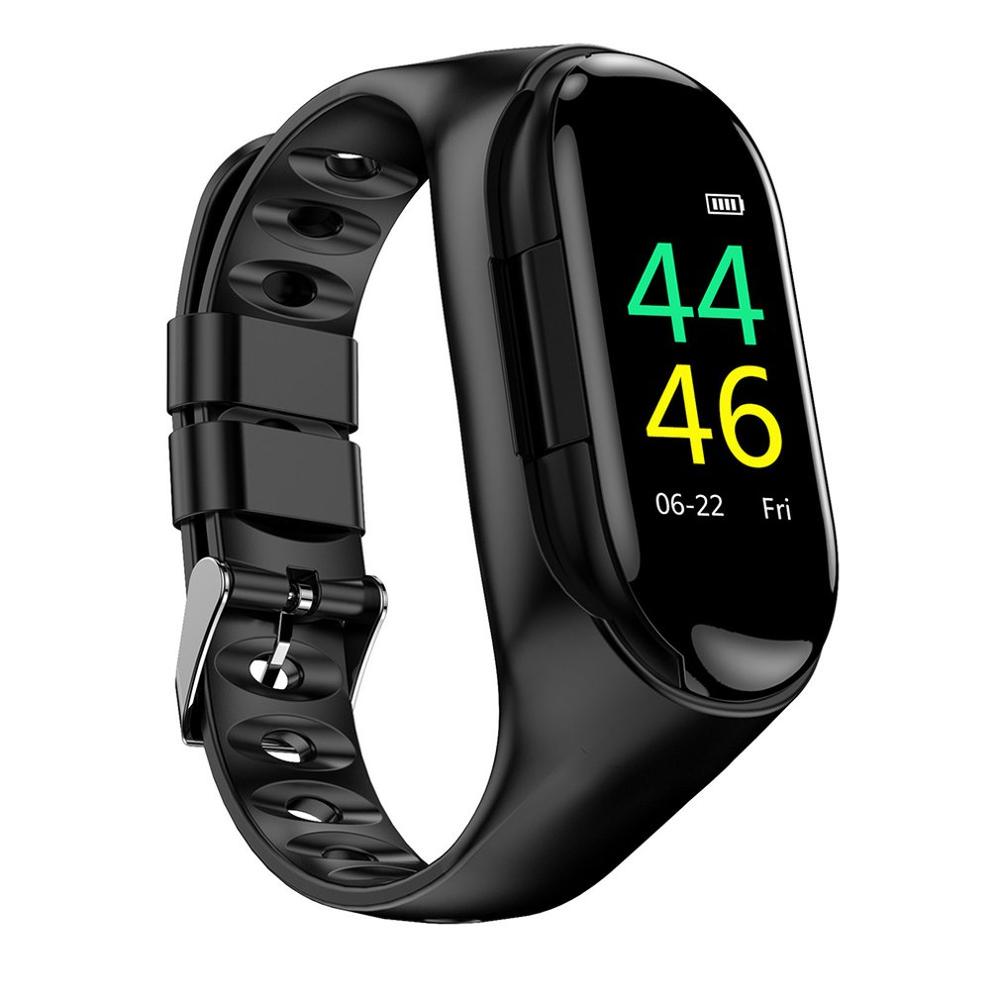 M1 Bluetooth Oortelefoon Met Ai Smart Horloge Hartslagmeter Smart Polsband Lange Tijd Standby Fitness Armband Sport Horloge: Black