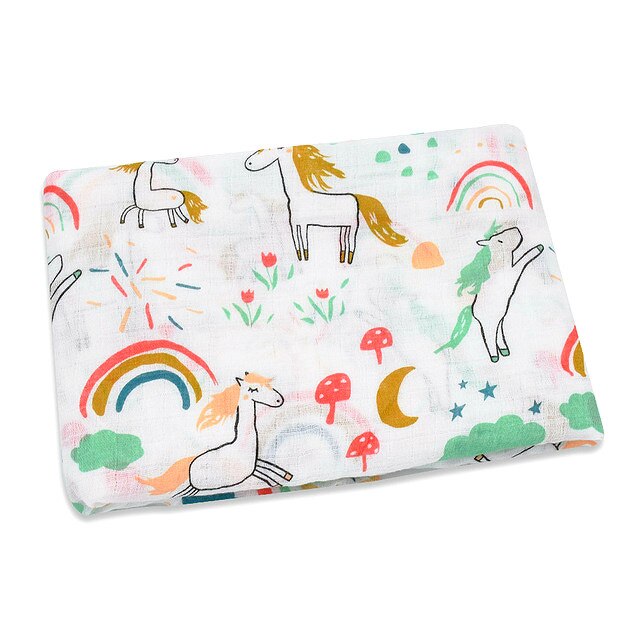 Muslin 100% Cotton Baby Swaddles Soft Newborn Blankets Bath Gauze Infant Wrap Sleepsack Stroller Cover Play Mat: Rainbow Horse