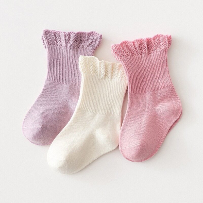 3 pares/lote bebê meias crianças meninas outono inverno quente meias cor sólida roupas acessórios para 0-5 anos criança