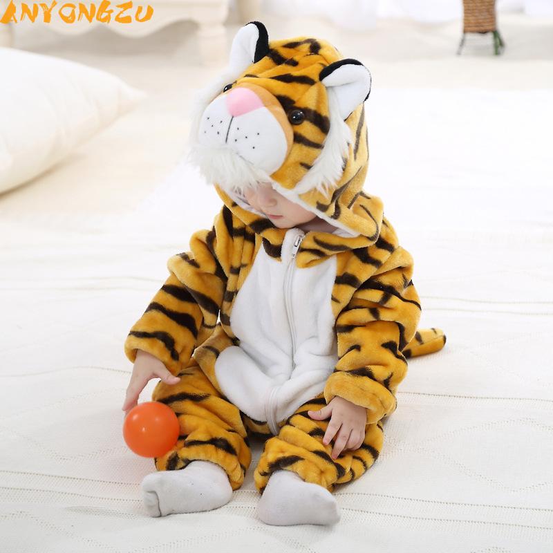 Anyongzu baby conjoined pyjamas tiger modellering efterår vinter flannel varm langærmet europa og amerika jul