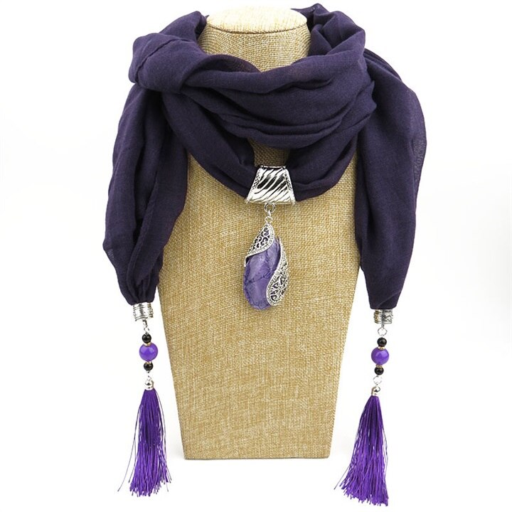 12 farben Frauen Anhänger Schals Schmuck Lange Quaste Halskette Schal für Damen Schalldämpfer Schal wickelt Lange Schals: Violett