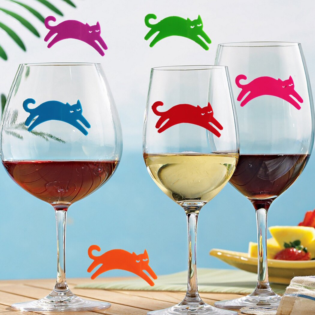 12 st vinglas märke söt katt form märke vinglas charm härlig silikon tecknad katt vin glas markör fest favor