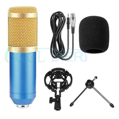COOL DIER BM800 Condenser Microphone With Shock Mount Mikrofon Condenser Sound Recording MIC For Radio Braodcasting: blue with tripod