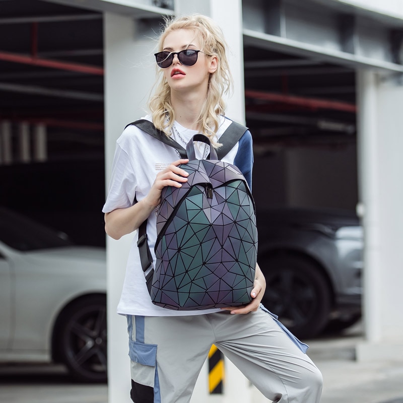 Leucht Rucksäcke Frauen Geometrische Laptop Rucksack Für Männer Schulter Rucksack Schule Holographische Rucksack Weibliche Trave Schule Tasche