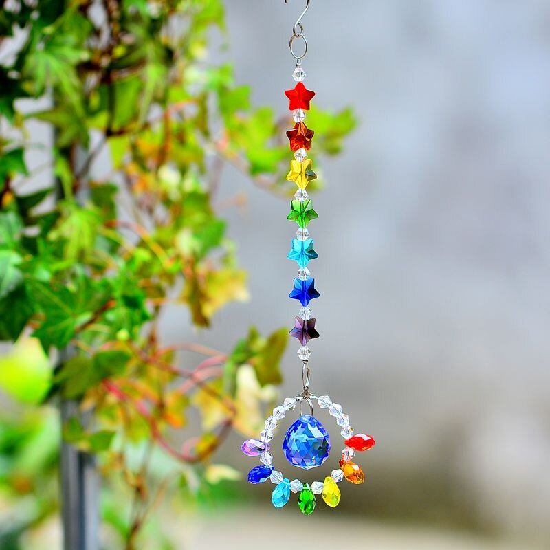 Kainai Chakra Rainbow Star Suncatcher Crystal Prisma Venster Opknoping Kristal Auto Charm Rainbow Decaration Warmhouse Tuin: blue