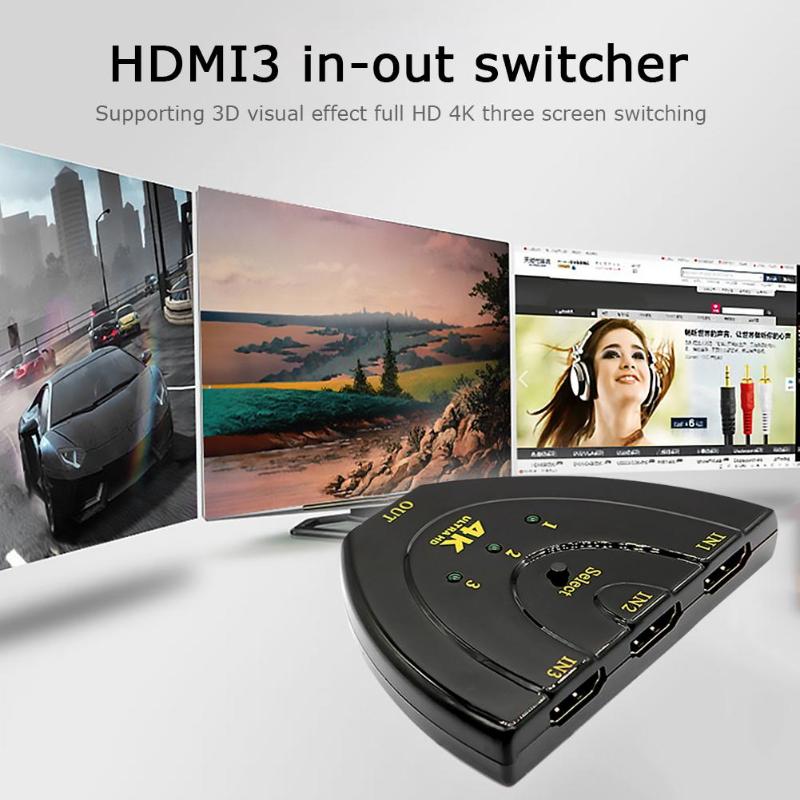 Mini 3 Port 4Kx2K HDMI Switcher 3 Input 1 Output Video Splitter Converter