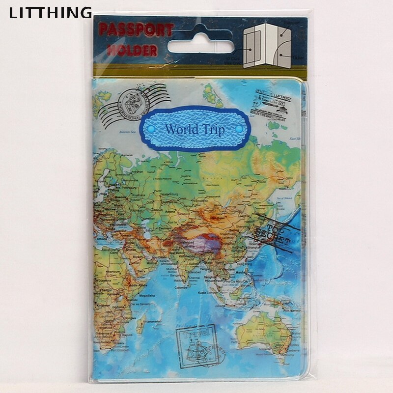 Litthing Neue Reise Die Welt Reisepass Abdeckung Männer Frauen PU Leder Reise Reisepass Fall Karte ID Halter 3D: C