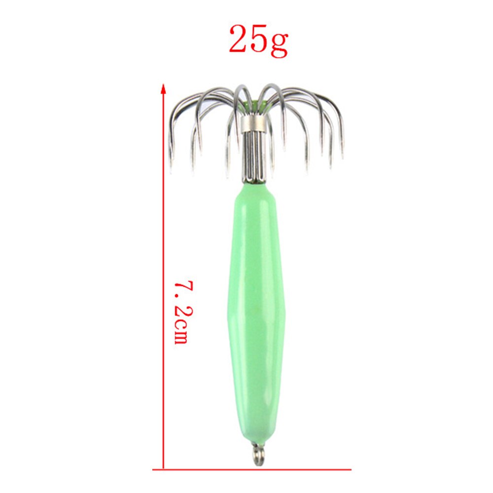 1Pcs Stainless Steel Luminous Squid Hooks Fishing Tackle Lures Squid Jigs Hook 12 Pin Umbrella Type Octopus Fish Hook Pesca: 25g 1pcs