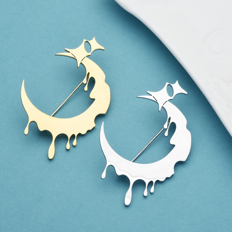 Wuli&Ampere;Baby edelstahl-mondbroschen für damen und herren, 2-- farbig, kunstvoll gestaltet, mond- und sternenbrosche, Party- und freizeitschmuck
