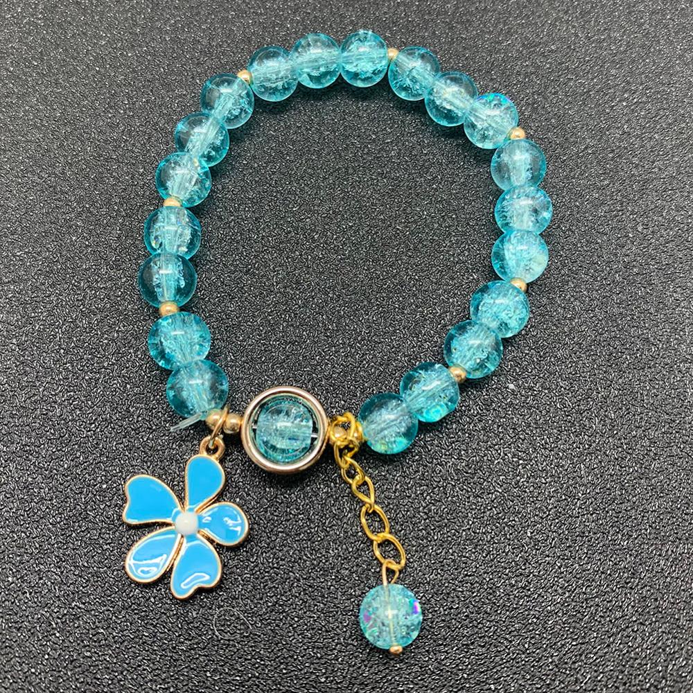 Bohemian Handmade Blume Form Lange Quaste Glas Armband Seld Baumeln Sets Frauen Multi Farbe Armbänder Schmuck Weihnachten: Cyan Flower B
