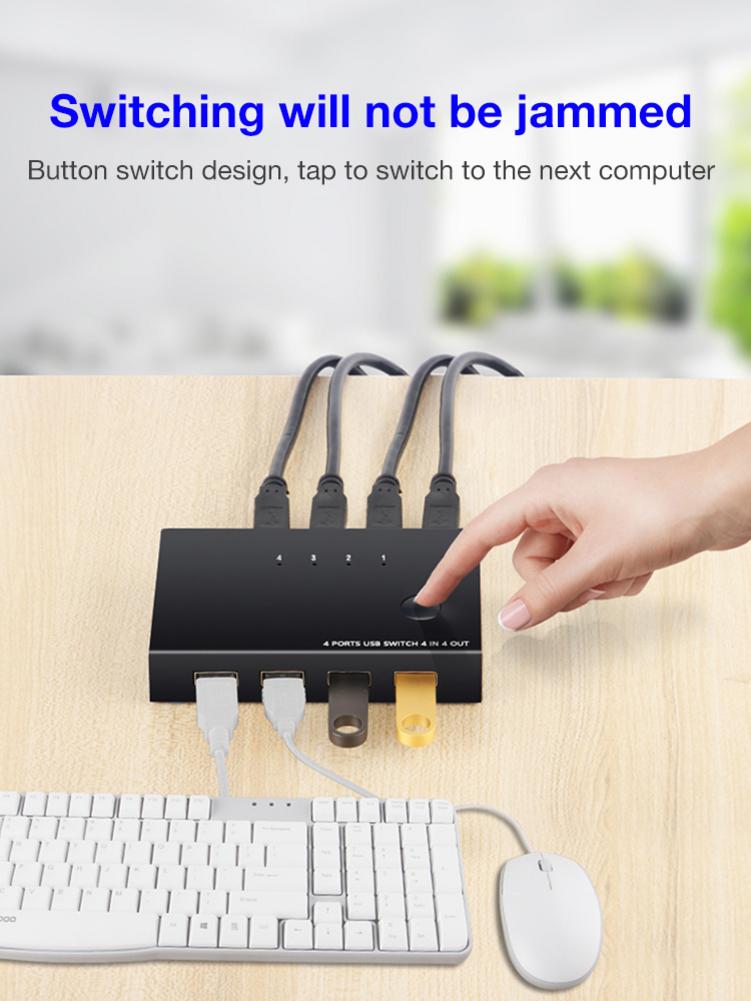 USB 2.0 Sharing Switch 4 Port USB Peripheral Switcher Adapter Box Hub 4 PCs Share 1 USB Device For Printer Scanner