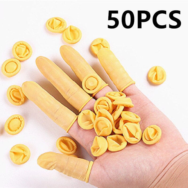 50PCS Disposable Pink Latex Rubber Finger Cots Anti-static Fingertips Protector Gloves For Food Cooking Accessories: 50PCS Yellow