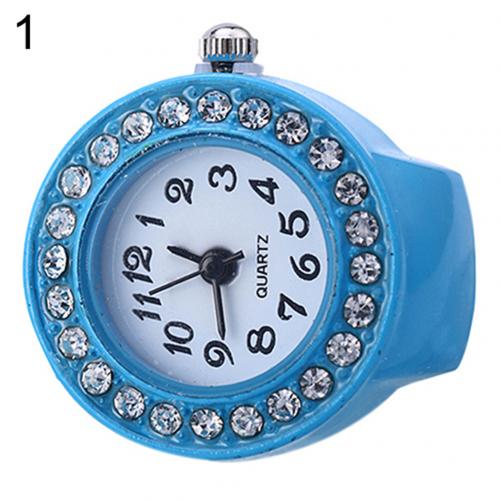 Mode Quartz Finger Ring Horloge Lady Horloge Meisje Horloge Silicon Horloge Ronde Horloge Strass Elastische Horloge: Blauw