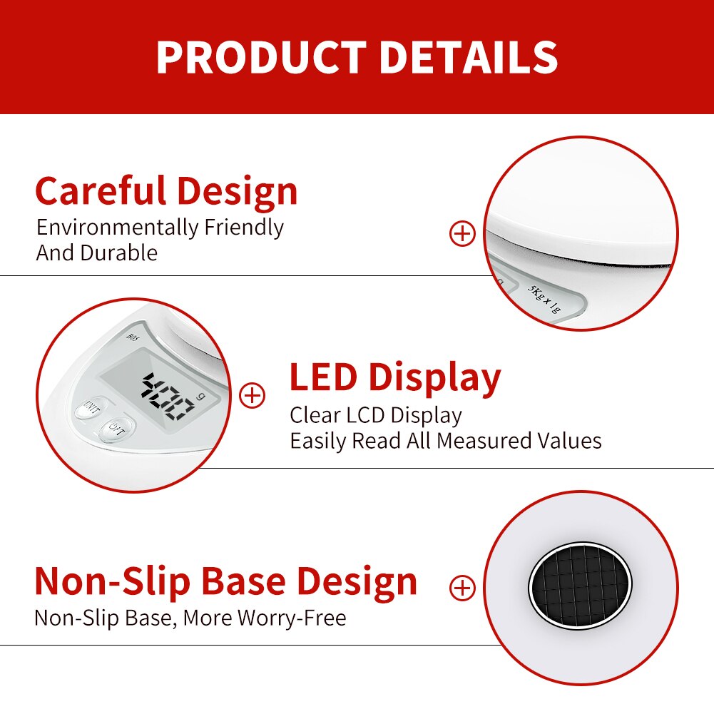 Meijuner-báscula Digital portátil para cocina, balanza electrónica LED, herramienta de medición de peso, utensilios de cocina para el hogar, 5kg/1g