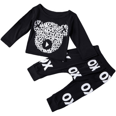 2022 Lange Mouwen Broek Pyjama Set Voor Pasgeboren Baby Meisjes Homewear Kleding Baby Jongens Pak Kinderen Nachtkleding Set 0-1-2-3 Jaar: black / 6-9M 73