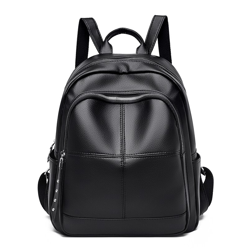 Zwart Lederen Rugzakken Voor Vrouwen Grote Capaciteit School Rugzak Tienermeisje Boek Tas Effen Kleur Reizen Backbag Sac Een dos: black-65001