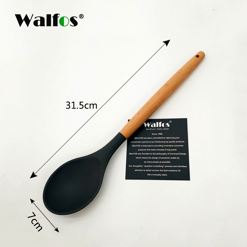 Walfos köksredskap naturligt bokträ handtag silikon köksredskap set silikon matlagning verktyg set köksredskap set: Sked c