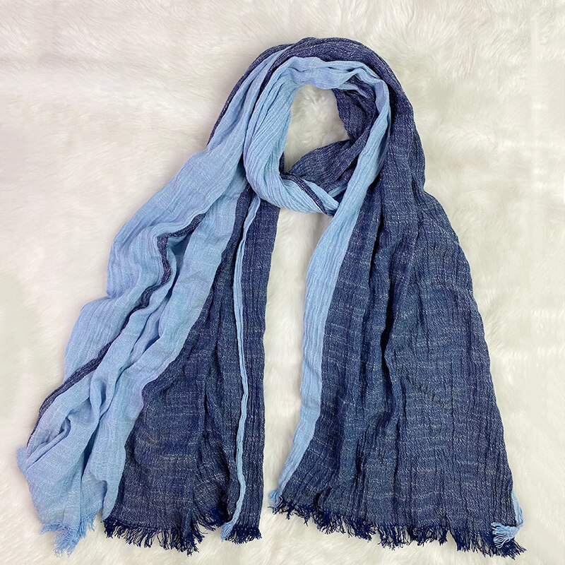 Chal largo de algodón y lino a rayas para mujer, bufanda Unisex, estilo Kroea, Primavera,: Azul