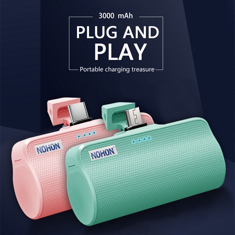 NOHON-Banco de energía para iPhone, Xiaomi, Samsung y Huawei, interfaz Micro tipo C de Apple, cargador de batería externo portátil de 3000mAh