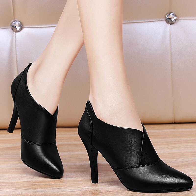 Botas Mujer – escarpins à talons hauts et fins pour femme, chaussures habillées à bout pointu, noires et rouges, 78L62, hiver: Black / 8.5