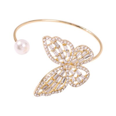 AOMU della Cavità di Modo di Strass Arco Aperto Del Braccialetto per Le Donne D'imitazione Della Perla del Branello Del Braccialetto Del Braccialetto del Metallo Geometrica Dei Monili: Default Title