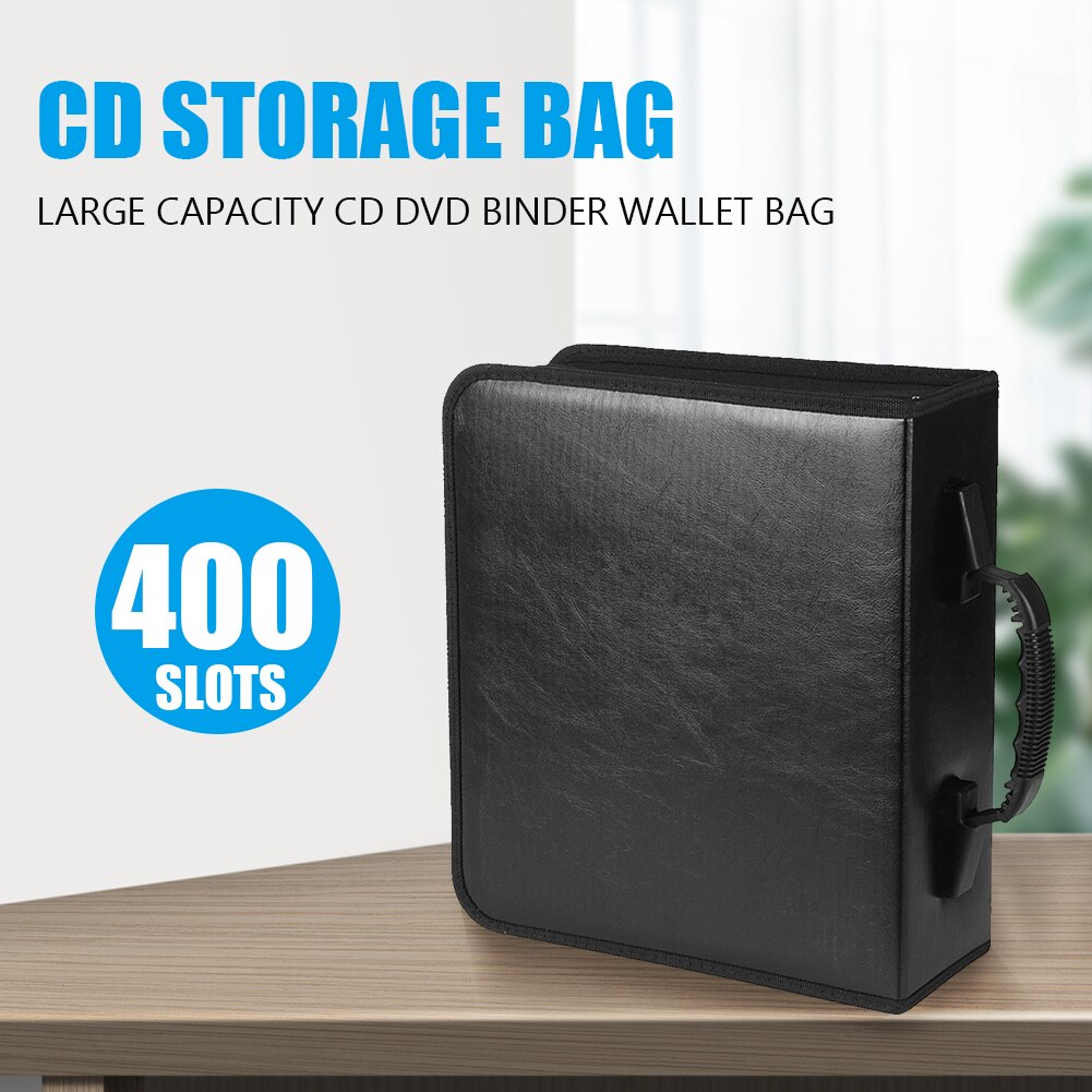 Large Capacity Portable Zipper PU Leather CD DVD Wallet Holder Bag Album Disc Organizer Media Storage Case For 400 / 520 discs: 400 Capacity